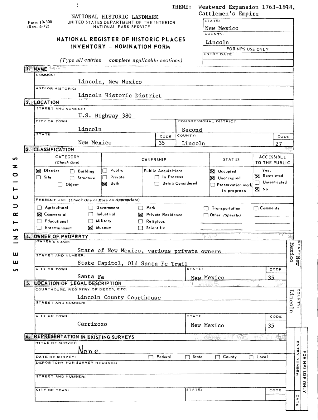 National Register of Historic Places Inventory -- Nomination Form