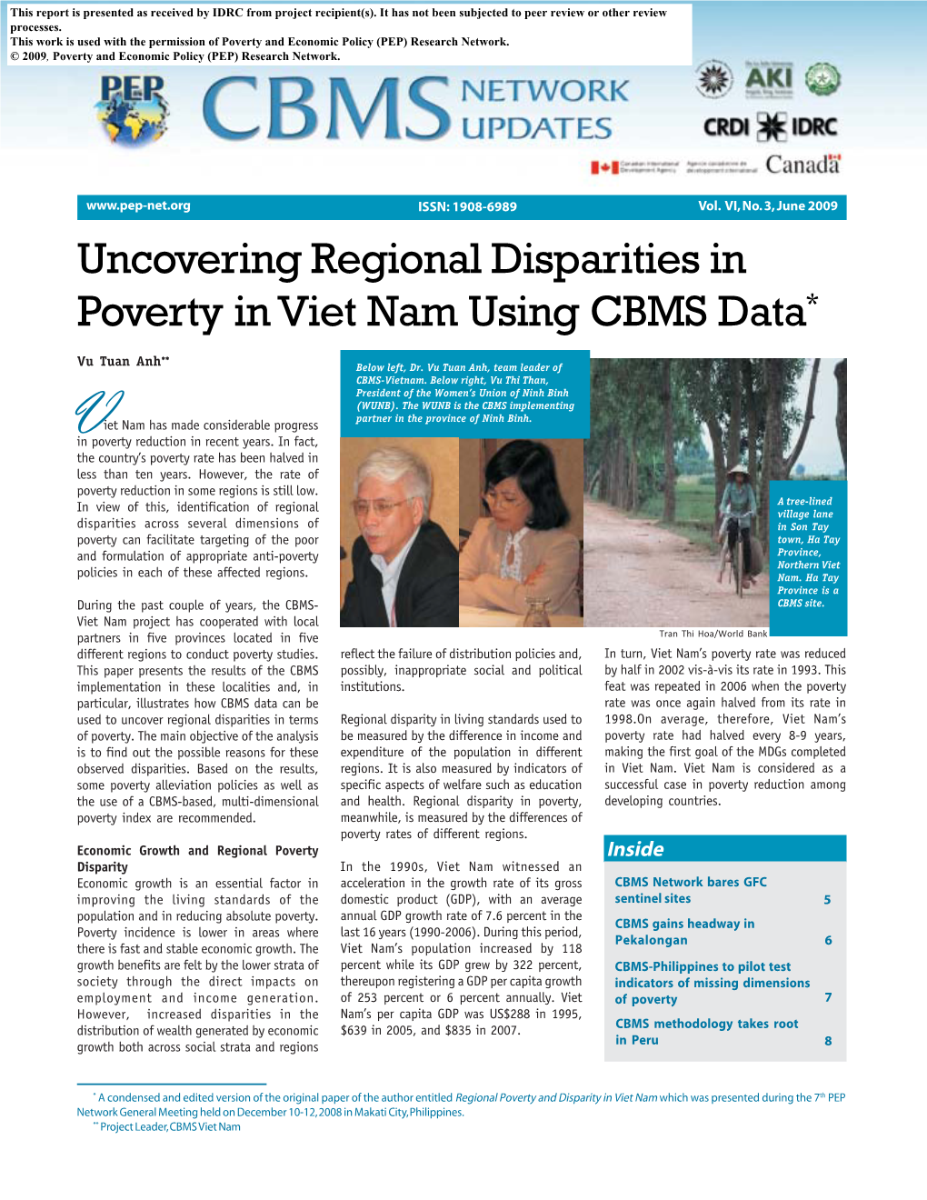 Uncovering Regional Disparities in Poverty in Viet Nam Using CBMS Data*