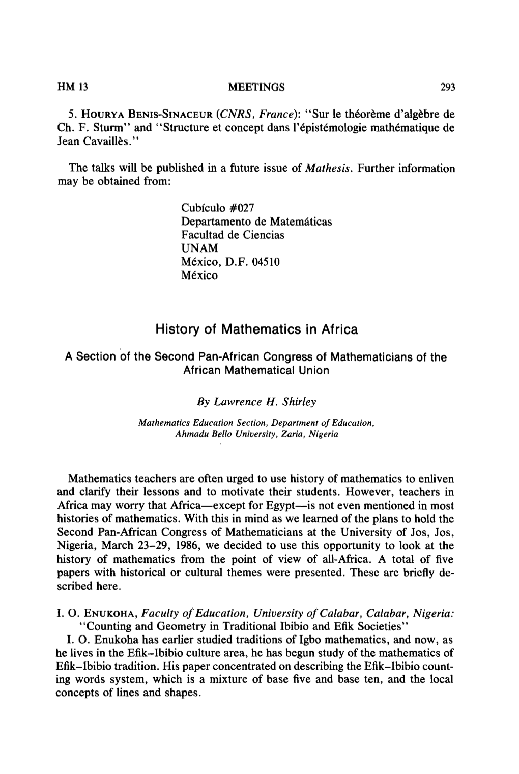 History of Mathematics in Africa