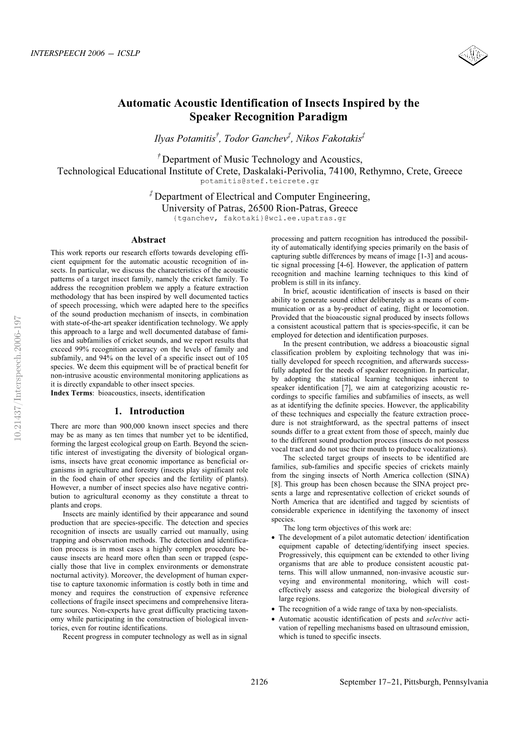 Automatic Acoustic Identification of Insects Inspired by the Speaker Recognition Paradigm