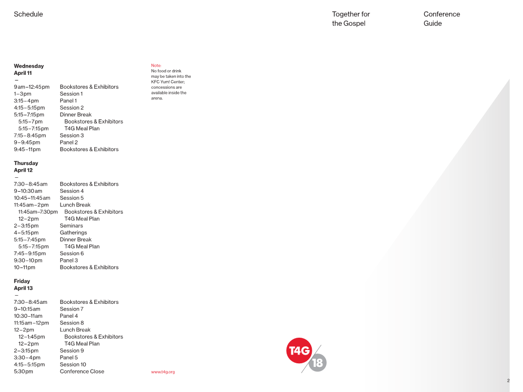 Schedule Together for the Gospel Conference Guide