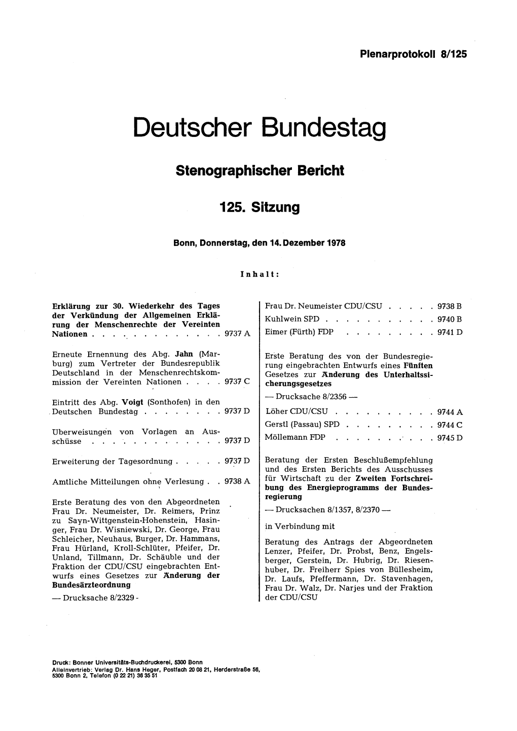 Stenographischer Bericht 125. Sitzung