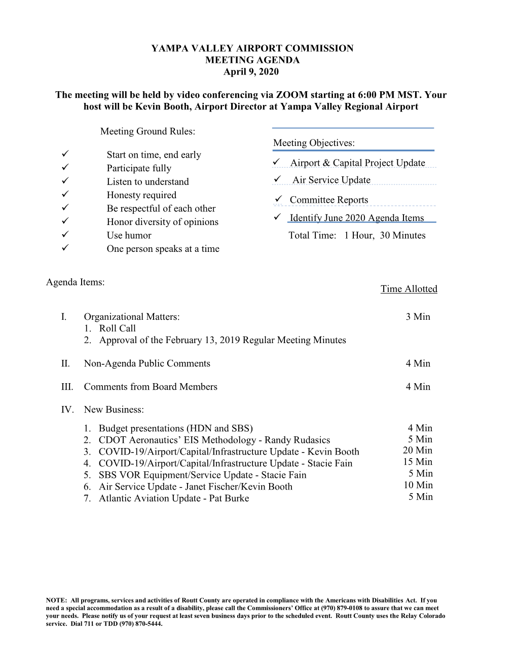 YAMPA VALLEY AIRPORT COMMISSION MEETING AGENDA April 9, 2020