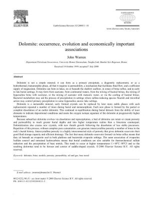 Dolomite: Occurrence, Evolution and Economically Important Associations