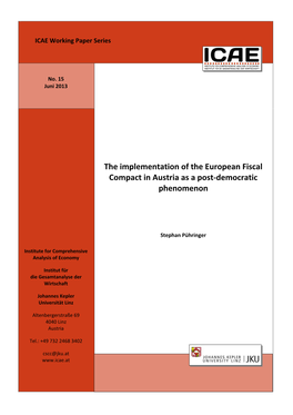 The Implementation of the European Fiscal Compact in Austria As a Post‐Democratic Phenomenon