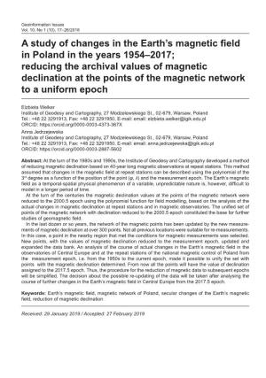 A Study of Changes in the Earth's Magnetic Field in Poland in the Years 1954–2017