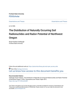 The Distribution of Naturally Occurring Soil Radionuclides and Radon Potential of Northwest Oregon