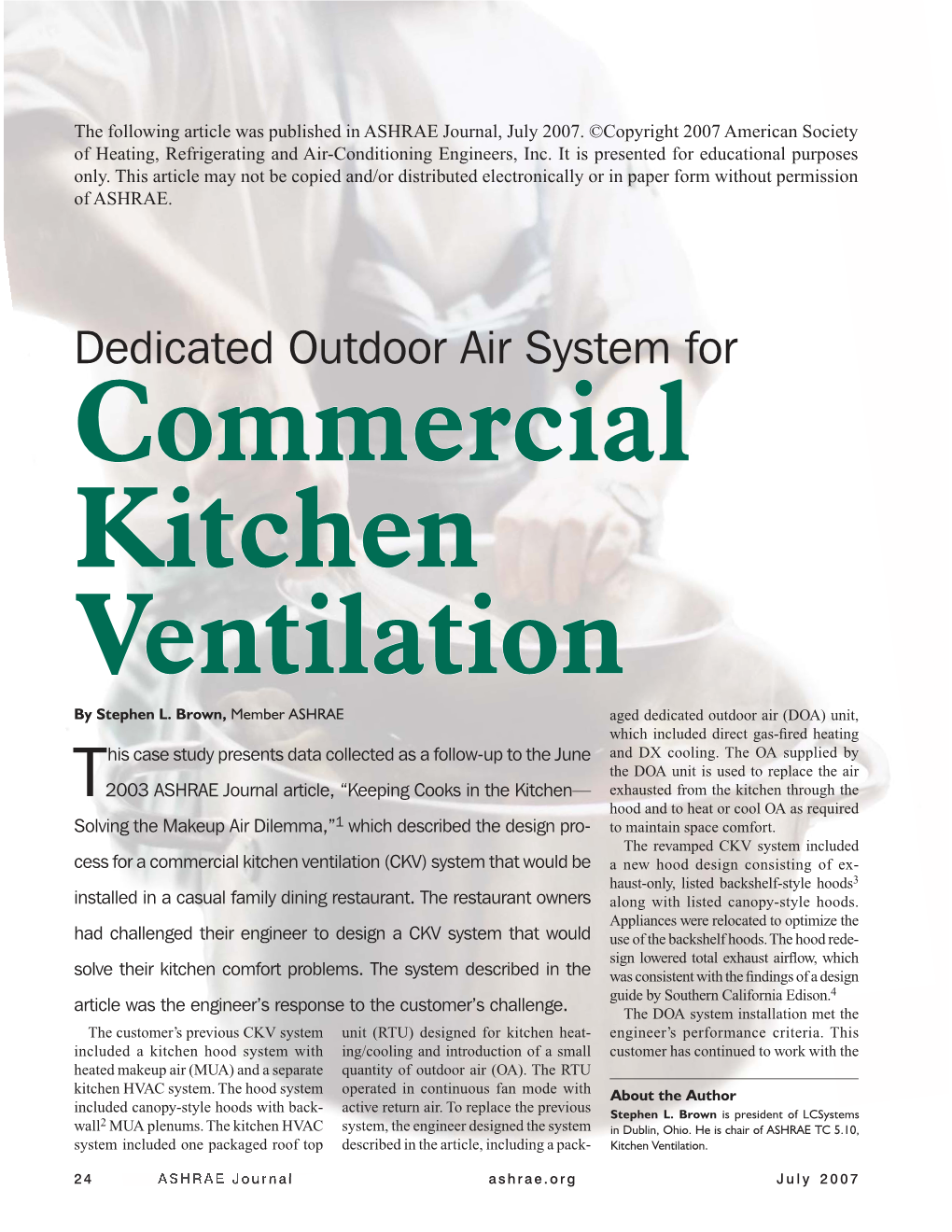 Dedicated Outdoor Air System for Commercial Kitchen Ventilation by Stephen L