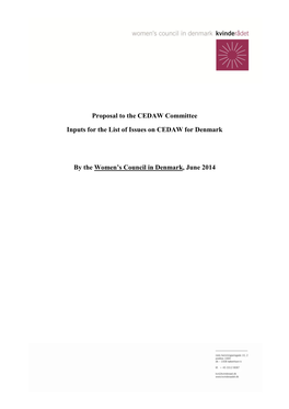 Proposal to the CEDAW Committee Inputs for the List of Issues On