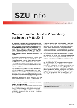 Markanter Ausbau Bei Den Zimmerberg- Buslinien Ab Mitte 2014