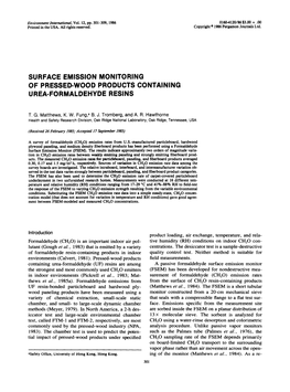 Surface Emission Monitoring of Pressed=Wood Products Containing Urea=Formaldehyde Resins