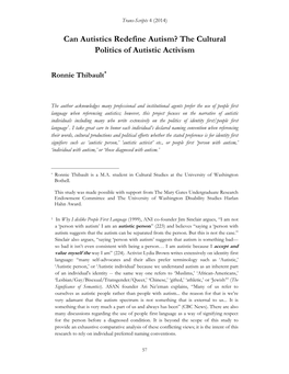 Can Autistics Redefine Autism? the Cultural Politics of Autistic Activism