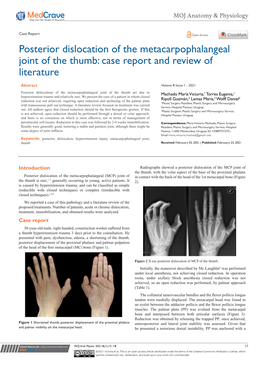 Posterior Dislocation of the Metacarpophalangeal Joint of the Thumb: Case Report and Review of Literature