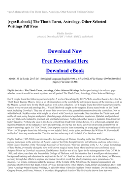 The Thoth Tarot, Astrology, Other Selected Writings Pdf Free