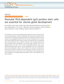 Neonatal Wnt-Dependent Lgr5 Positive Stem Cells Are Essential for Uterine Gland Development
