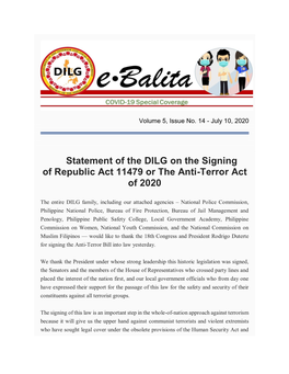 Statement of the DILG on the Signing of Republic Act 11479 Or the Anti-Terror Act of 2020