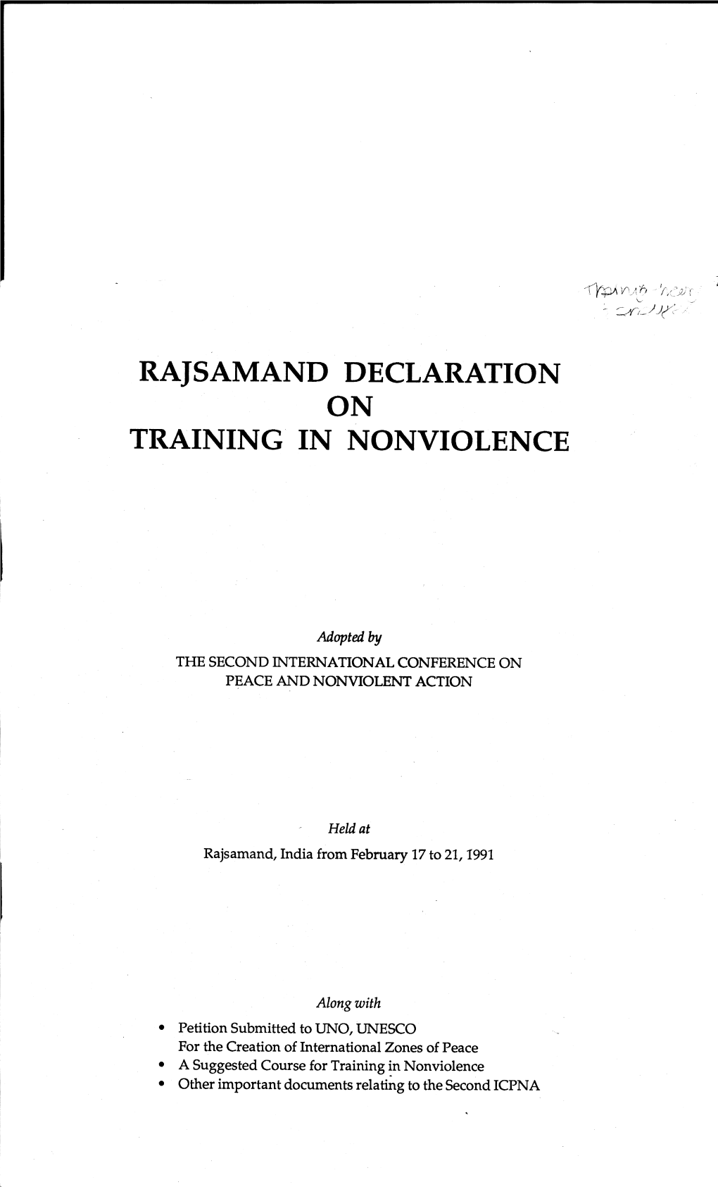 Rajsamand Declaration on Training in Nonviolence