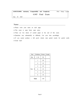 6.045 Final Exam Name