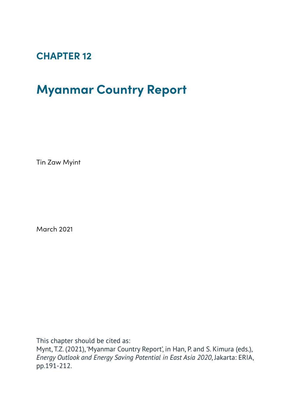 Chapter 12. Myanmar Country Report