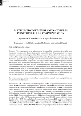 Participation of Membrane Nanotubes in Intercellular Communication