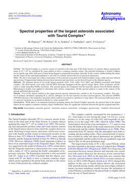 Spectral Properties of the Largest Asteroids Associated with Taurid Complex