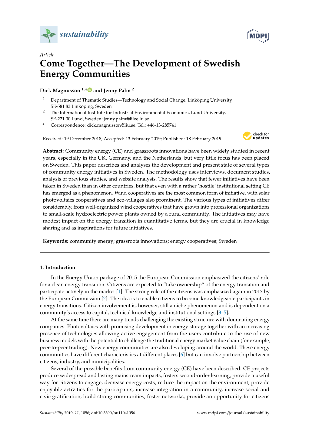 Come Together—The Development of Swedish Energy Communities