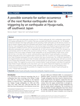 A Possible Scenario for Earlier Occurrence of the Next Nankai