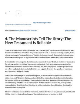 4. the Manuscripts Tell the Story: the New Testament Is Reliable