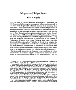 Megara and Tripodiscus , Greek, Roman and Byzantine Studies, 28:1 (1987:Spring) P.93