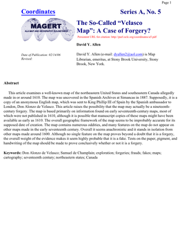 Velasco Map”: a Case of Forgery? Persistent URL for Citation