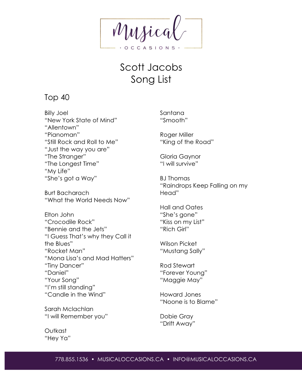 Scott Jacobs Song List