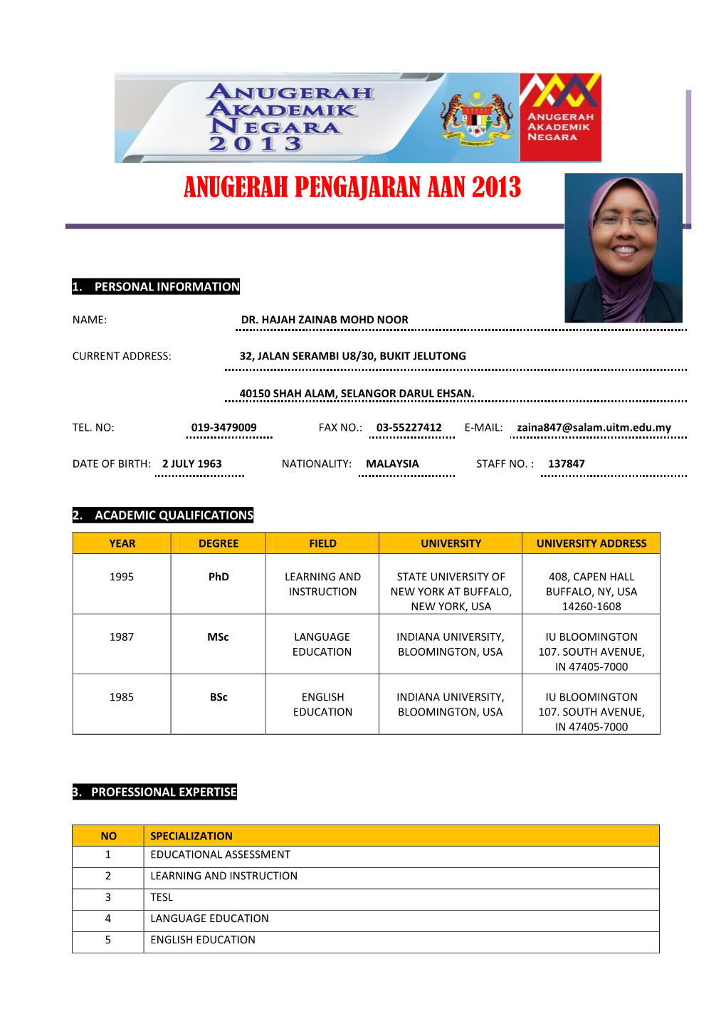 Anugerah Pengajaran Aan 2013