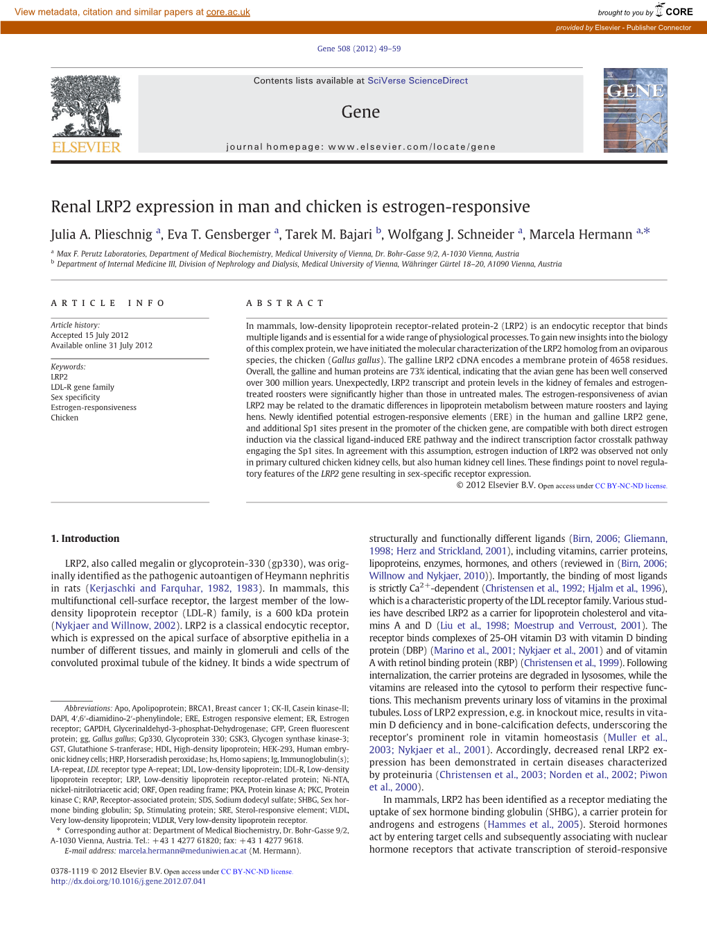 Renal LRP2 Expression in Man and Chicken Is Estrogen-Responsive