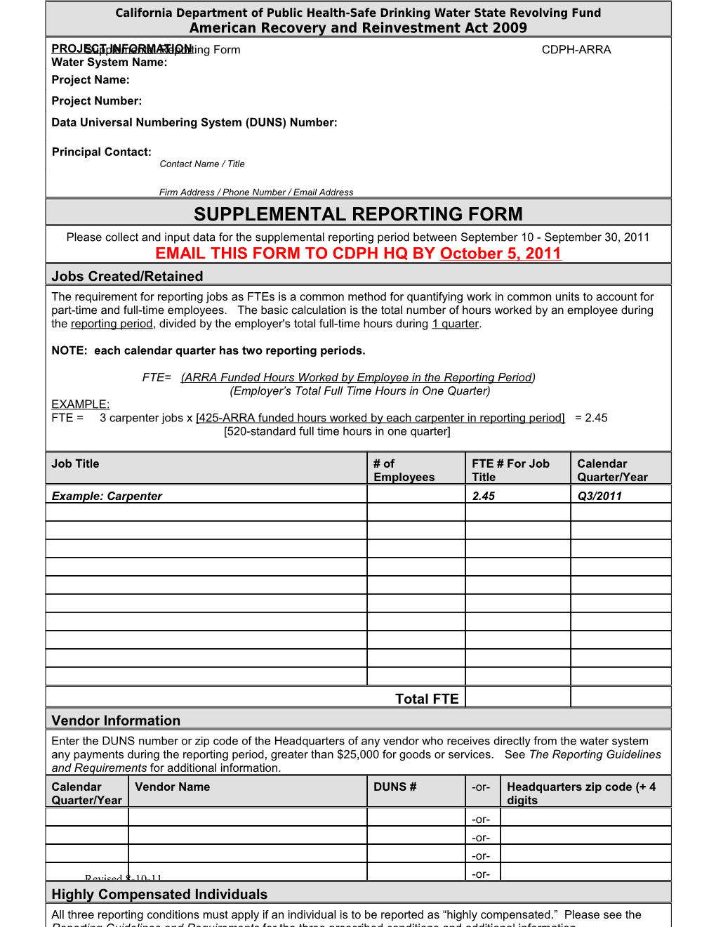 (FINAL) REPORTING-Supplementary Reporting Form REVISED 8-10-11