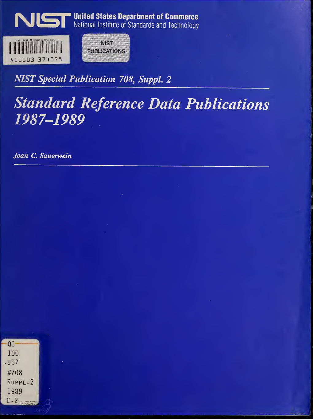 Standard Reference Data Publications 1987-1989
