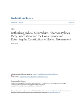 Rethinking Judicial Minimalism: Abortion Politics, Party Polarization, and the Consequences of Returning the Constitution to Elected Government Neal Devins