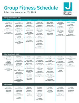 Group Fitness Schedule Effective November 15, 2019