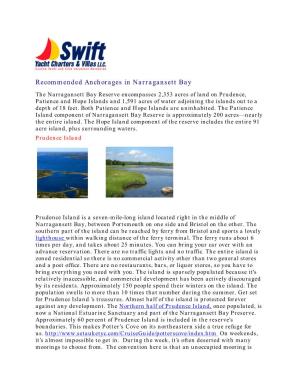 Recommended Anchorages in Narragansett Bay