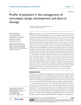 Profile of Pitolisant in the Management of Narcolepsy: Design, Development, and Place in Therapy