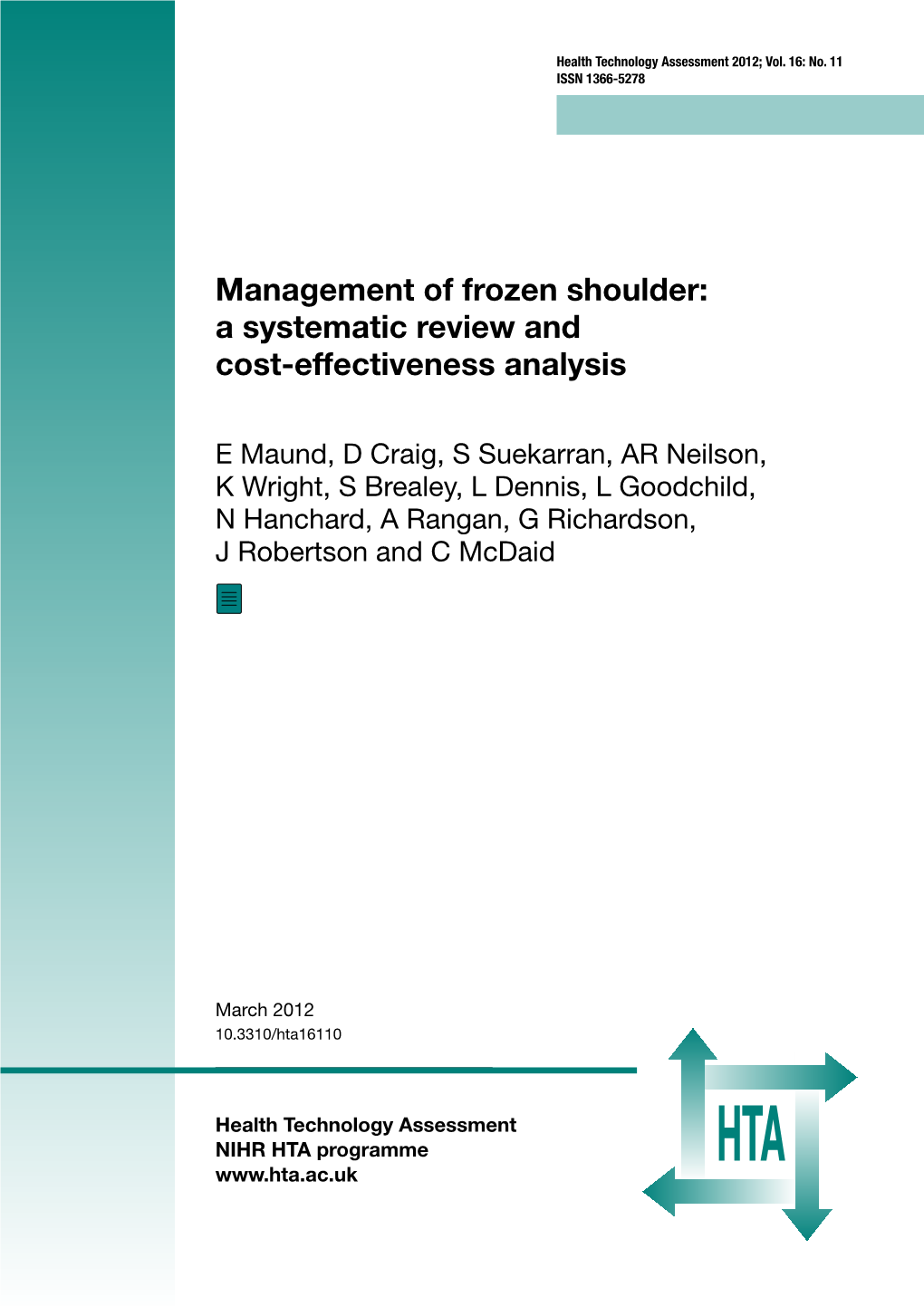 Management of Frozen Shoulder: a Systematic Review and Cost-Effectiveness Analysis