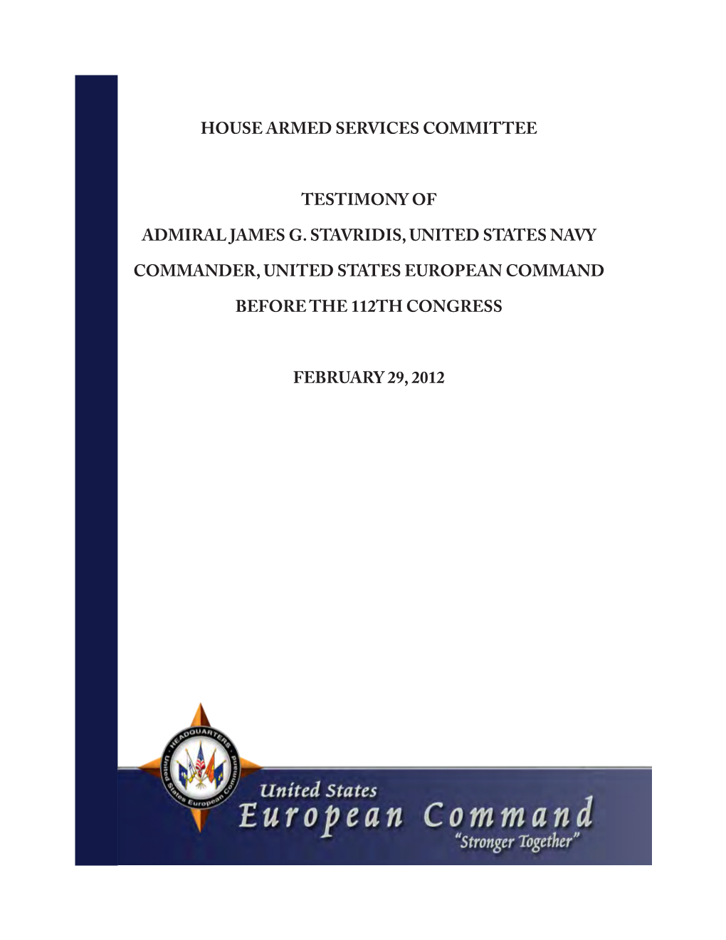 House Armed Services Committee Testimony Of