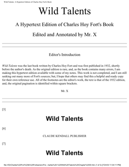 Wild Talents: a Hypertext Edition of Charles Hoy Fort's Book Wild Talents