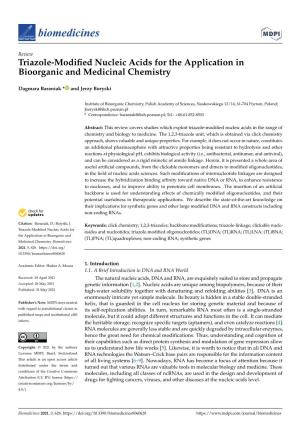 Triazole-Modified Nucleic Acids for the Application in Bioorganic and Medicinal Chemistry