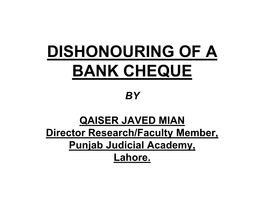 Dishonouring of a Bank Cheque