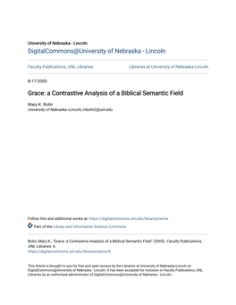 Grace: a Contrastive Analysis of a Biblical Semantic Field