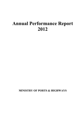 Annual Performance Report of the Ministry of Ports and Highways for the Year 2012