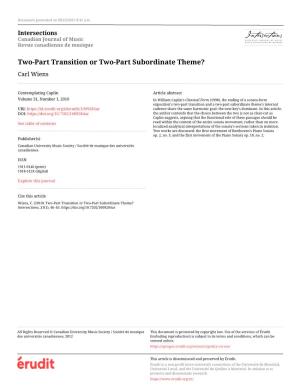 Two-Part Transition Or Two-Part Subordinate Theme? Carl Wiens