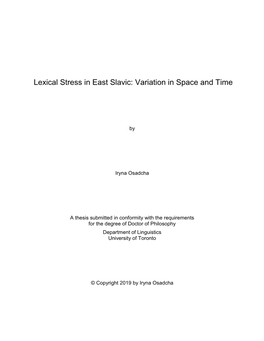 Lexical Stress in East Slavic: Variation in Space and Time