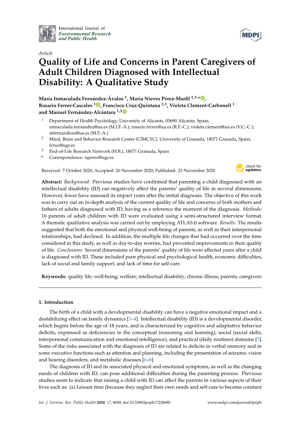 Quality of Life and Concerns in Parent Caregivers of Adult Children Diagnosed with Intellectual Disability: a Qualitative Study