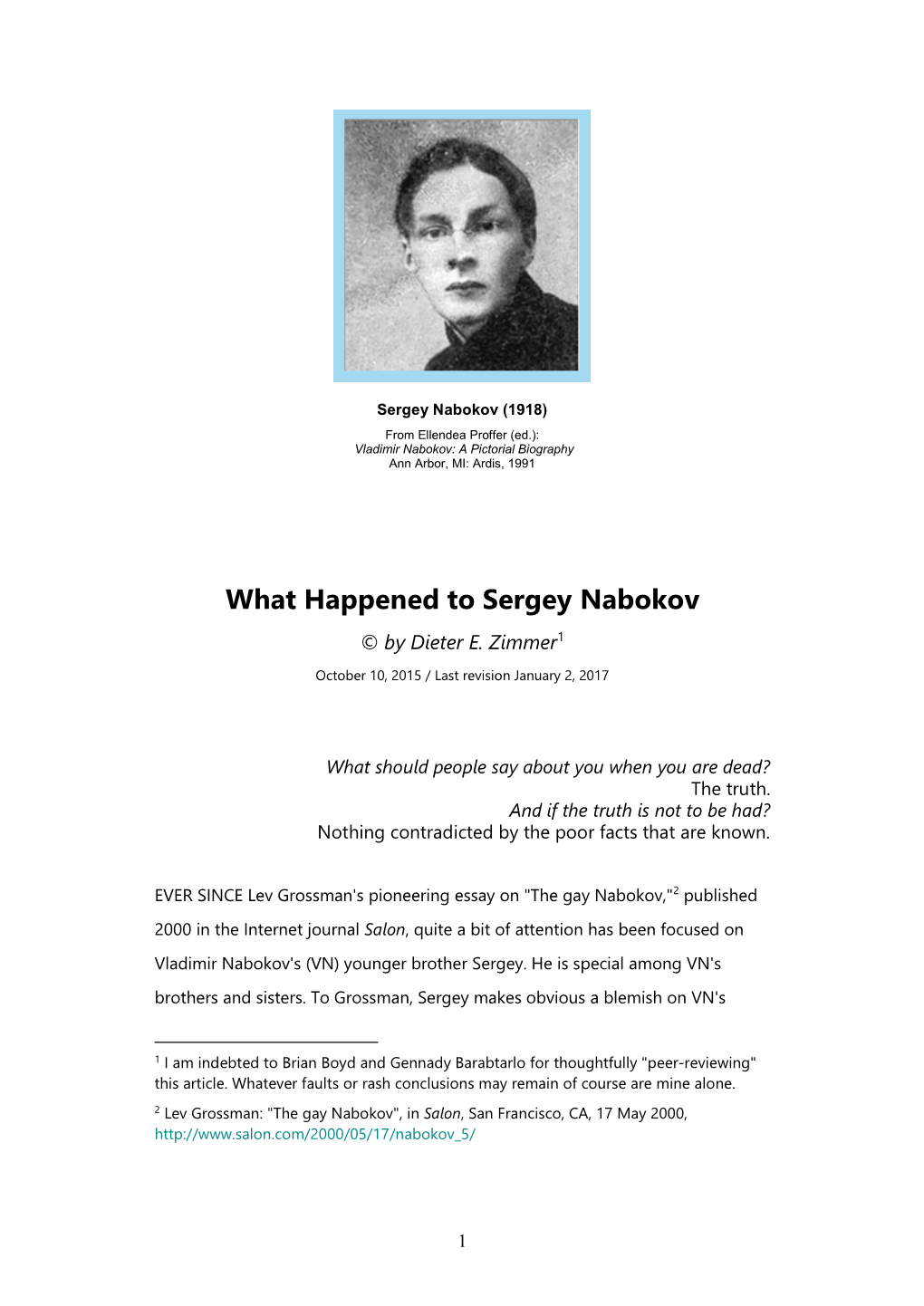 What Happened to Sergey Nabokov © by Dieter E